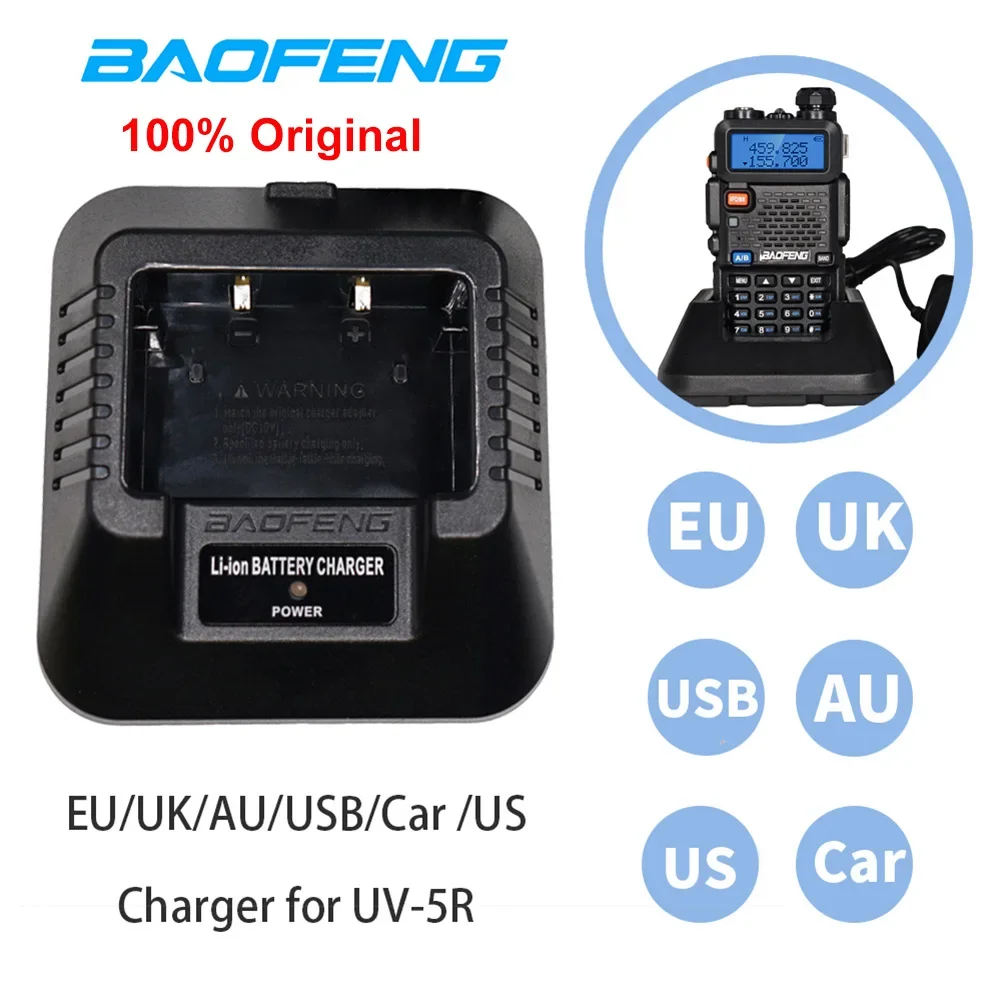 Cargador de Batería Original Baofeng UV-5R EU/US/UK/USB/para Auto, Cargador de Radio Bidireccional UV5R DM-5R, Accesorios para Walkie Talkie Baofeng UV-5R