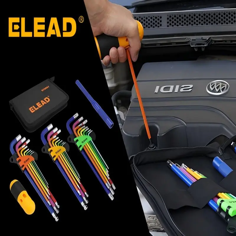 

ELEAD 29Pc Allen-Wrench Hex Torx Key Set Rainbow Colored Allen Key Set Long Arm Ball End Metric SAE Standard Torx Star Wrenches