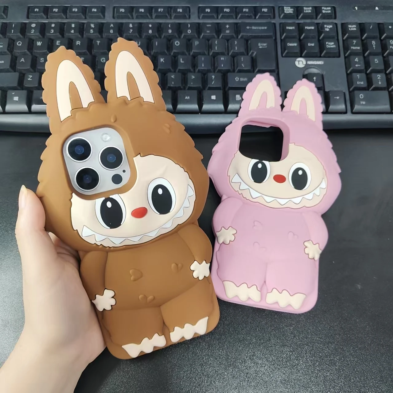 آيفون 16 15 14 13 12 برو ماكس Kawaii ثلاثية الأبعاد الكرتون لطيف وحوش لينة غطاء سيليكون مع حامل القضية