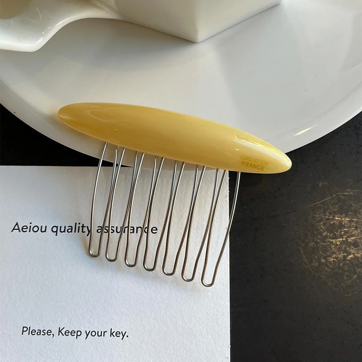 1 Stück Neuer Retro Gold Standard Haarkamm, Hochwertiger Ovaler Umgekehrter Kamm, Acetat-Seitenclip Koreanische Version des Kopfbedeckungs-Haarkamms – Detail 9