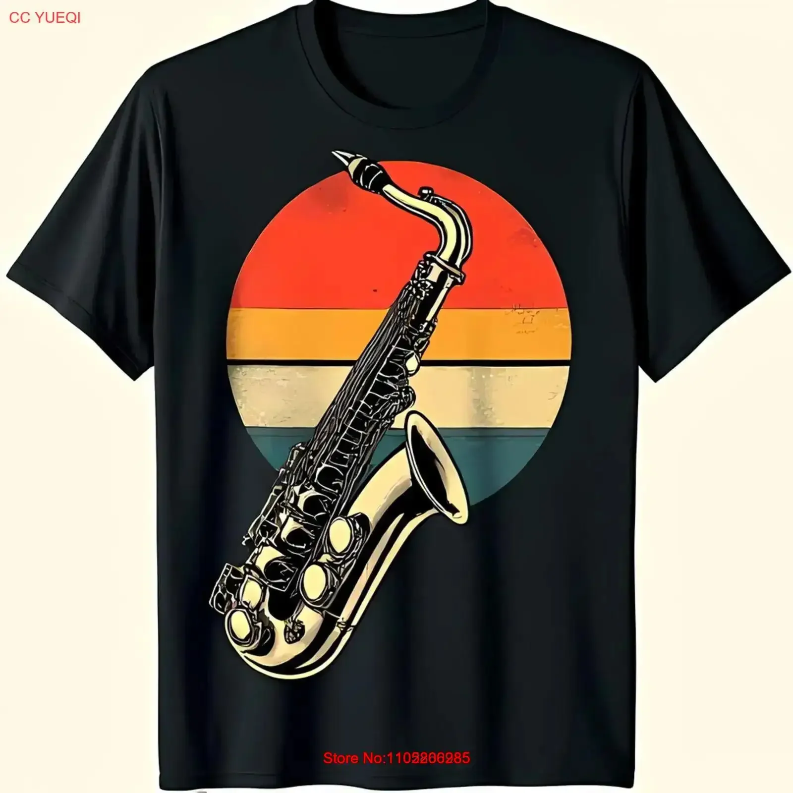 

Винтажная черная футболка в стиле 1970-х годов с золотым саксофоном и ретро-дизайном, винтажная стираная уличная одежда, слегка удобная унисекс