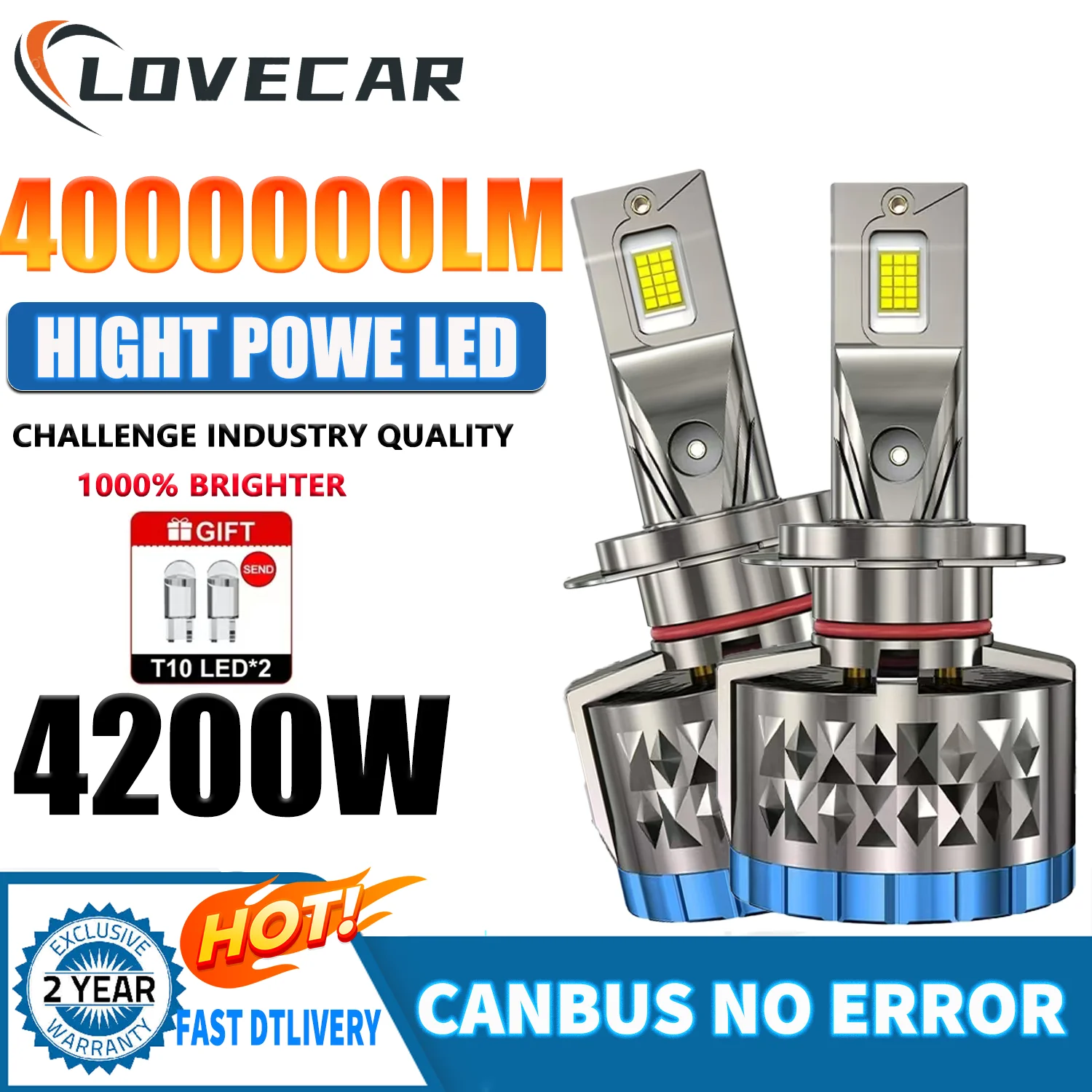 

LOVECAR H7 H4 H11 LED 4200W Headlight High Power 6500K Led T Super Daytime Running Auto H4 H1 9012 HB3 9005 9006 H8 Car Light