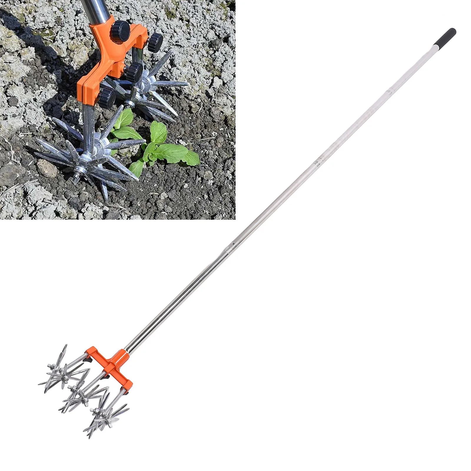 

Ручной роторный культиватор, инструмент из нержавеющей стали, регулируемая ручка для зубов, садовая ручная фреза для газона, сада, ручная фреза