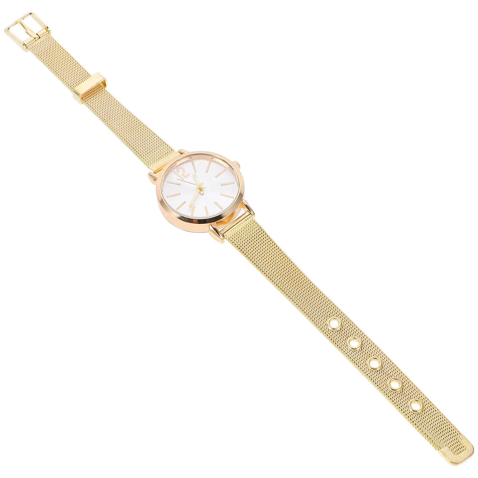 Classic Women Quartz Watch Mesh Belt Band Alloy Case Stylish Minimalist Wristwatch for Holidays Gifts Family Friends Golden