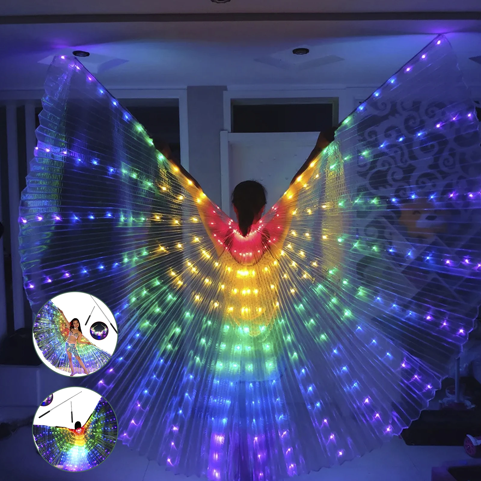 LED Angel Wings with Headband Light Up Butterfly Cape Colorful Butterfly Wings Lightweight Portable Belly Dance Costumes Wings