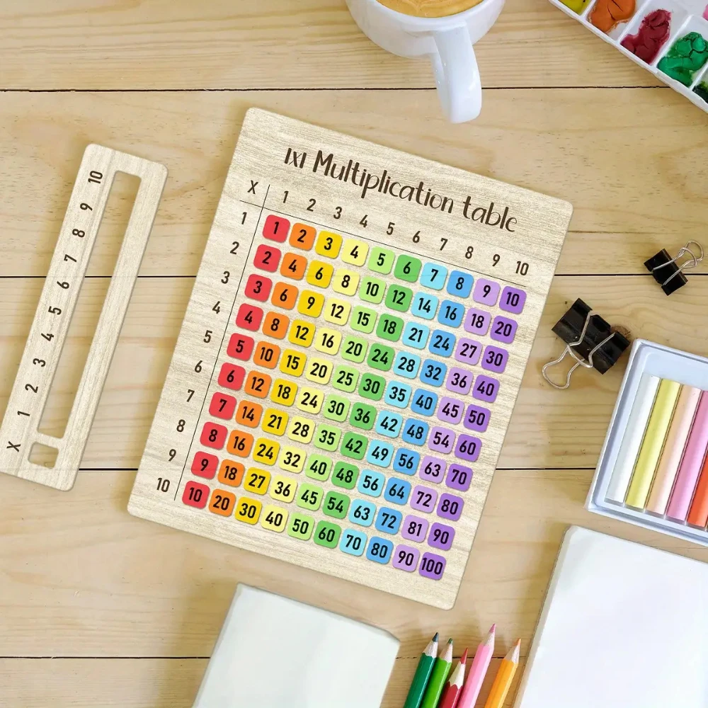 Natural Wood Multiplication Table Board, Kids Math Learning School Gift Set