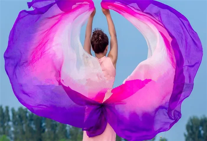 Vera seta colorata mezzo cerchio danza del ventre veli di seta danza del ventre Performance sul palco puntelli sciarpa a mano scialle spedizione gratuita