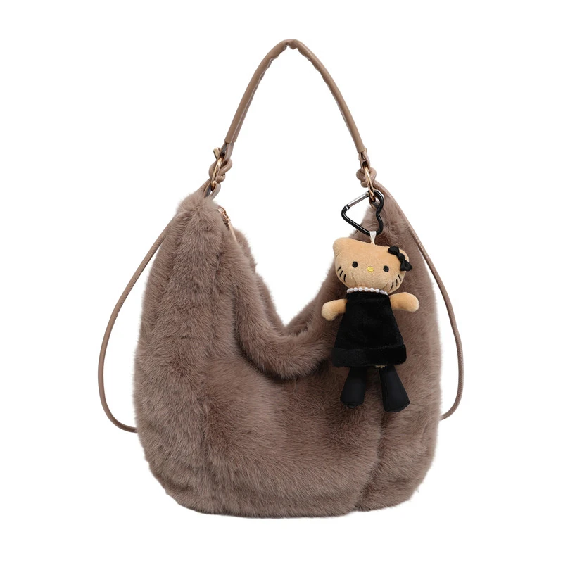 

Простая зимняя пушистая сумка из искусственного меха, женская модная ручная сумка через плечо большой вместимости на одно плечо