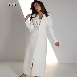 VGH hollow out patchwork belt solid trench for women notched collar long sleeve minimalist casual coats female fashion style new