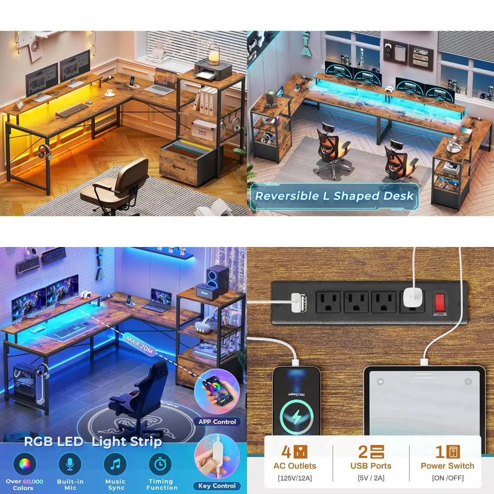 

Игровой стол 51 Rustic Brown с LED-подсветкой, подставкой для монитора, тканевым ящиком и полками для хранения