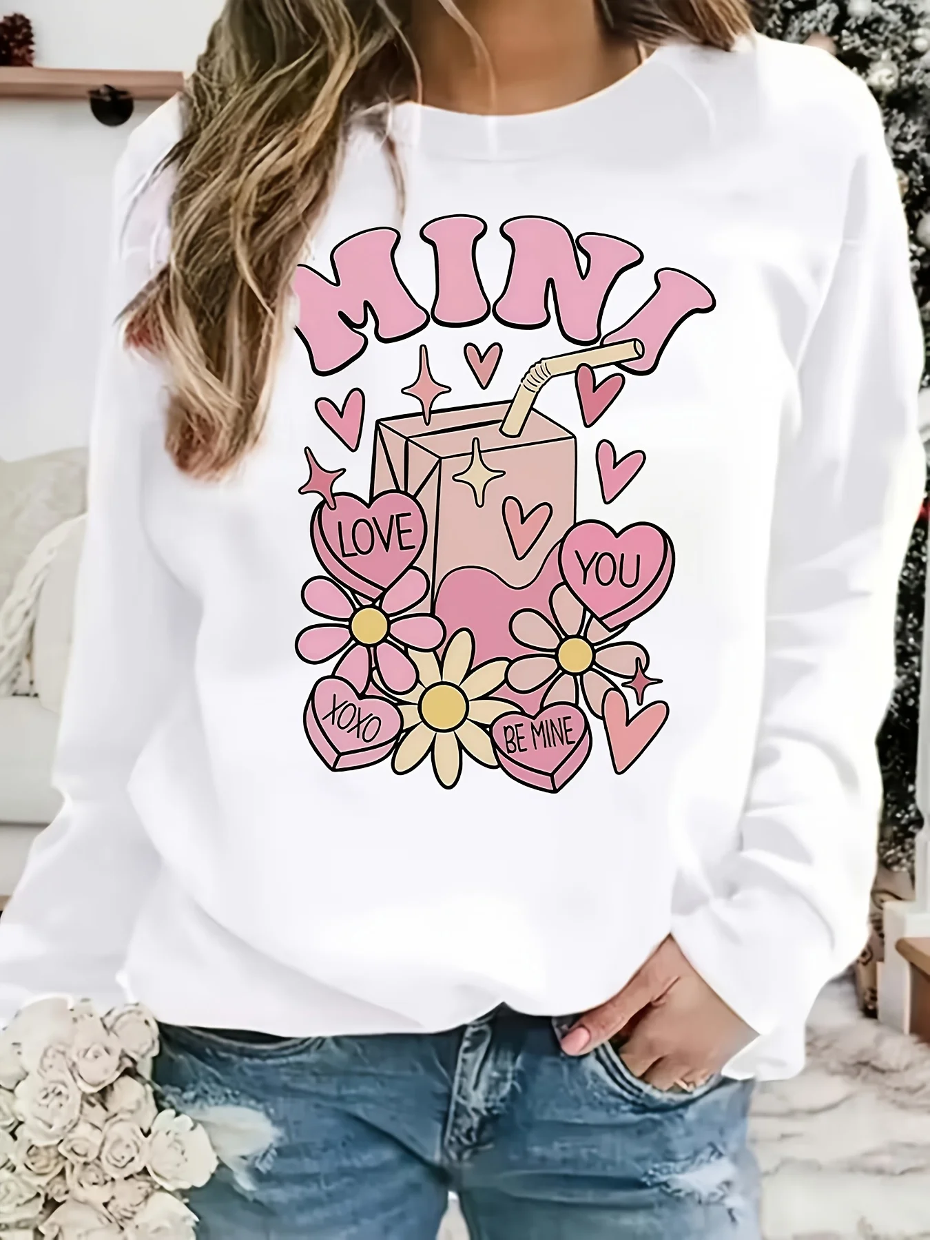 

Cute Pink Mimi Graphic Print Autumn and Winter Cotton Men's and Women's Sweatshirts Outdoor Sports Leisure Fashion Trend