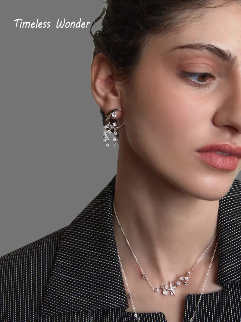 الخالدة عجب يتوهم الزركون القمر مطرز شرابة وأقراط النساء مصمم المجوهرات العصرية هدية أعلى أنيق بسيط أنيق 5133