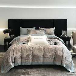1000TC Egyptian Cotton Duvet Cover Flat/Fitted sheet Pillowcases Soft Grey Jungle printed Bedding set Double Queen King 4Pcs