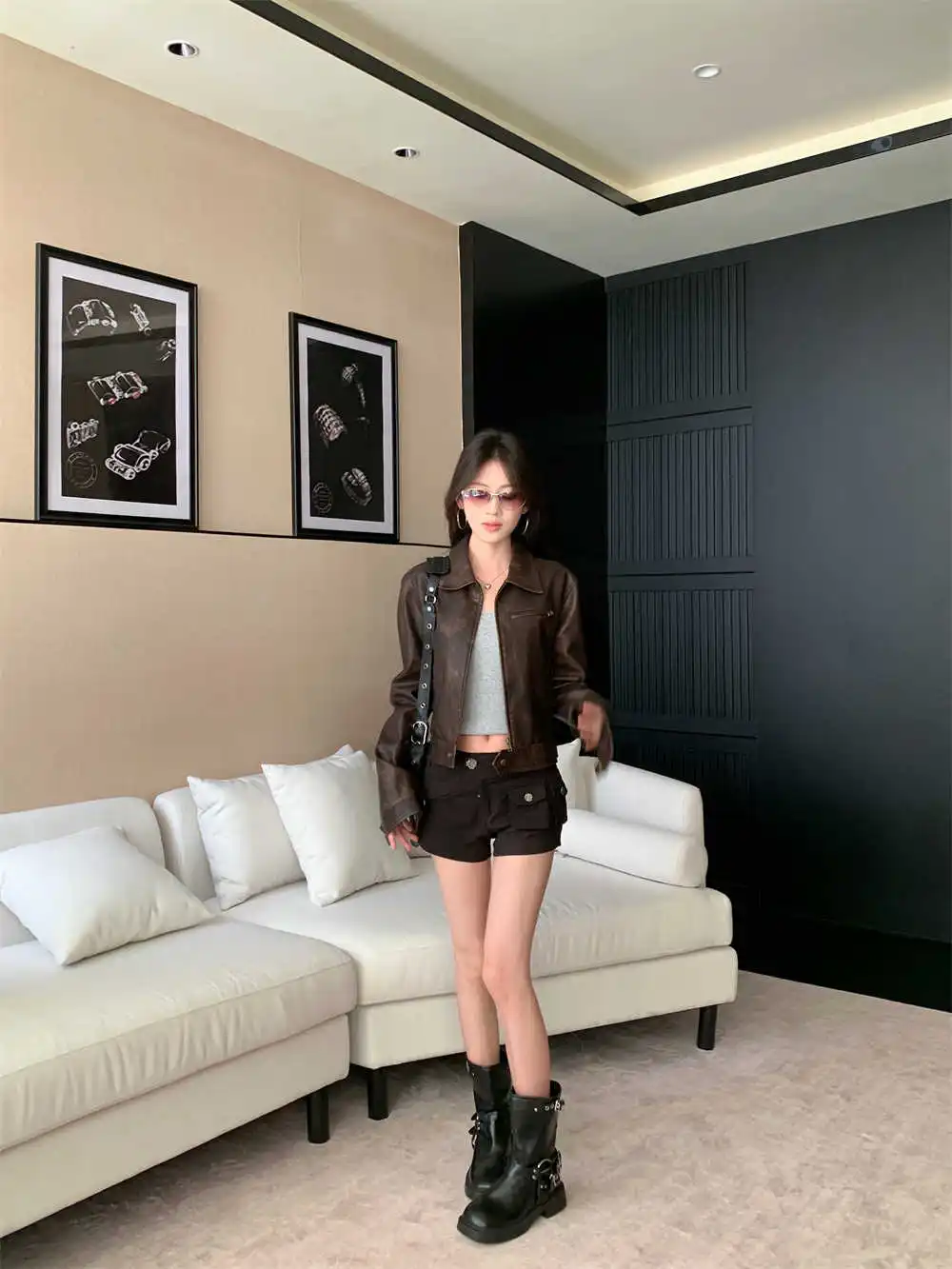 American Sle ort PU cuir Jaet femmes automne nouveau Faion rétro Fit moto Jaet fermeture à glissière couleur