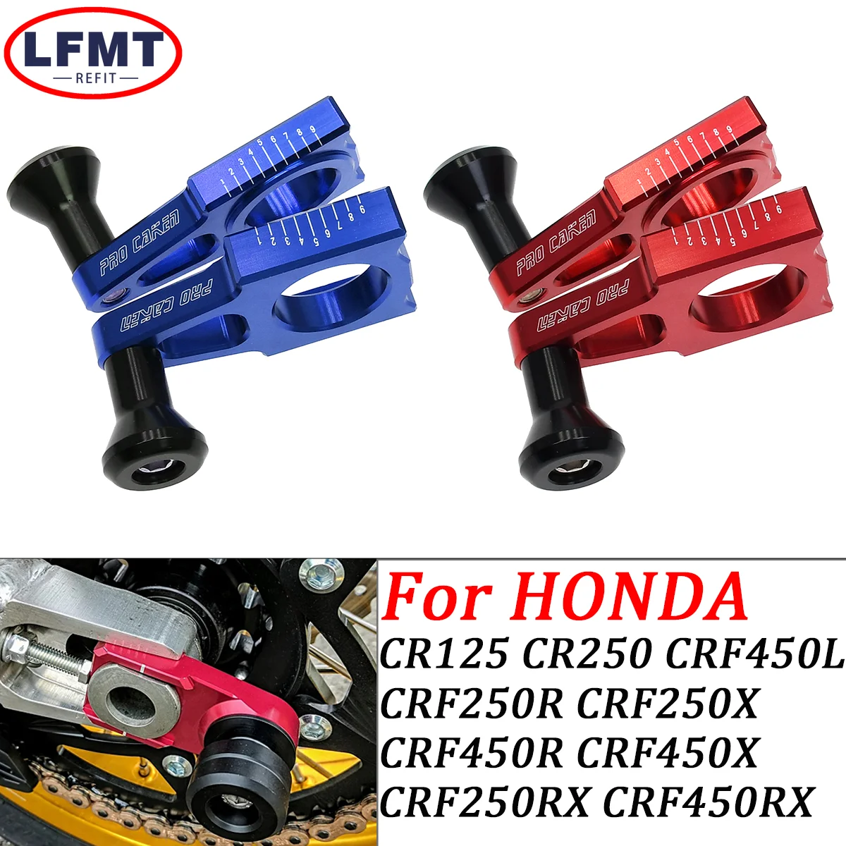 

Motorcycle CNC Rear Chain Adjuster Axle Blocks For Honda CR125 CR250 CRF250R CRF250X CRF250RX CRF450R CRF450X CRF450RX CRF450L