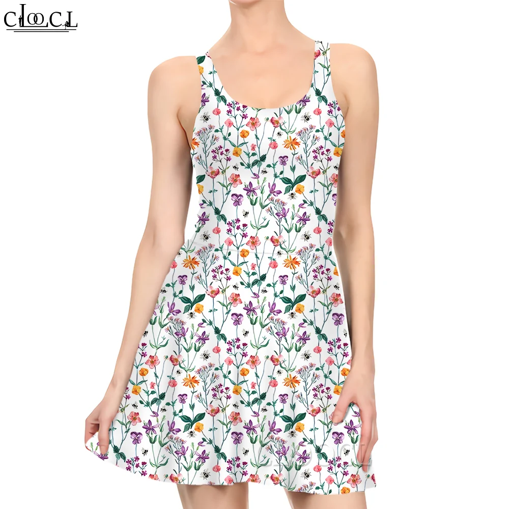 CLOOCL Women Dress Pink Flowers 3D Printed Mini Dress for Fashion Female Sleeveless Dresses Beach Dress Elegant Style