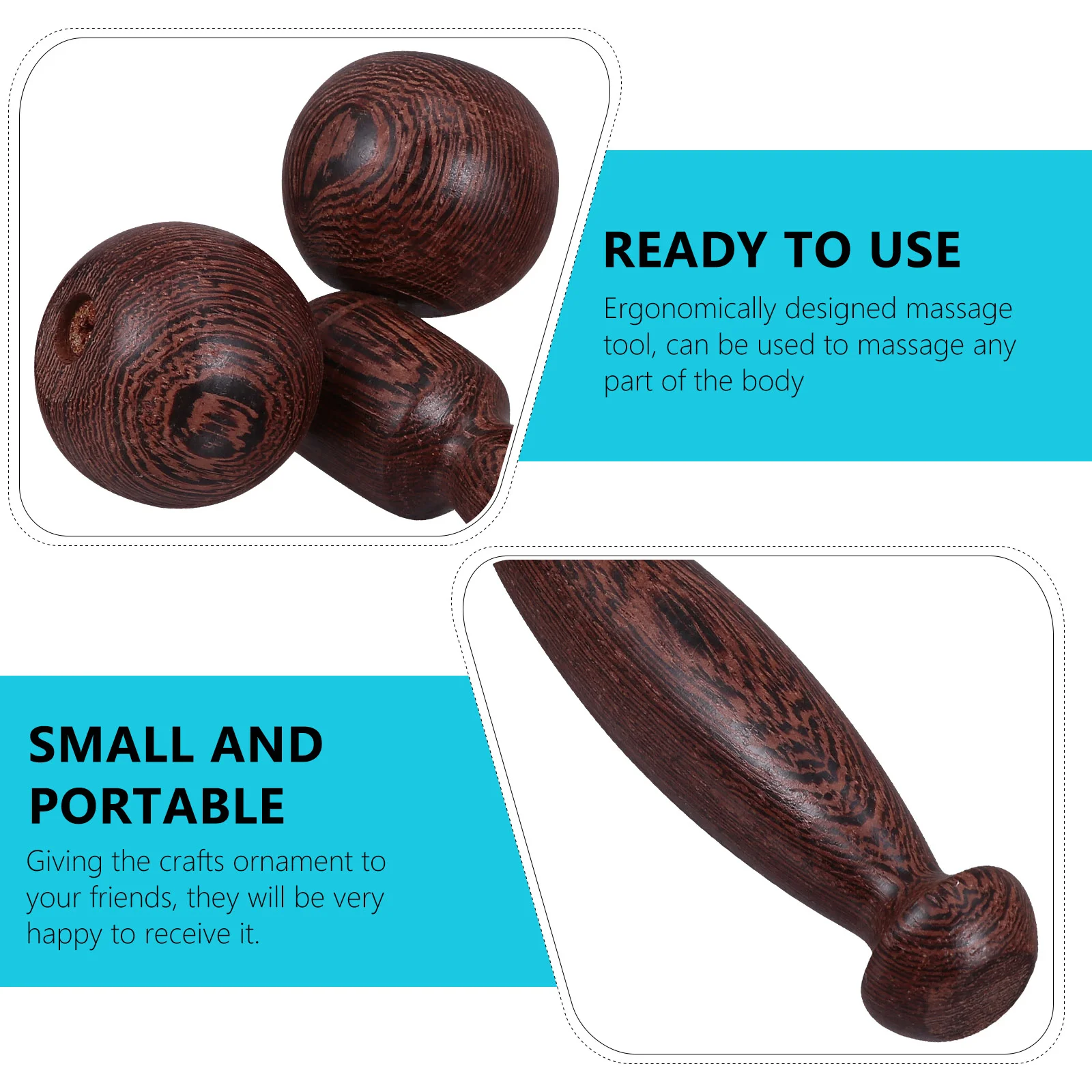 Double Ball Massager Arm Handle Face Tool Lifting Scroll Wheel Facial V Beauty Wooden