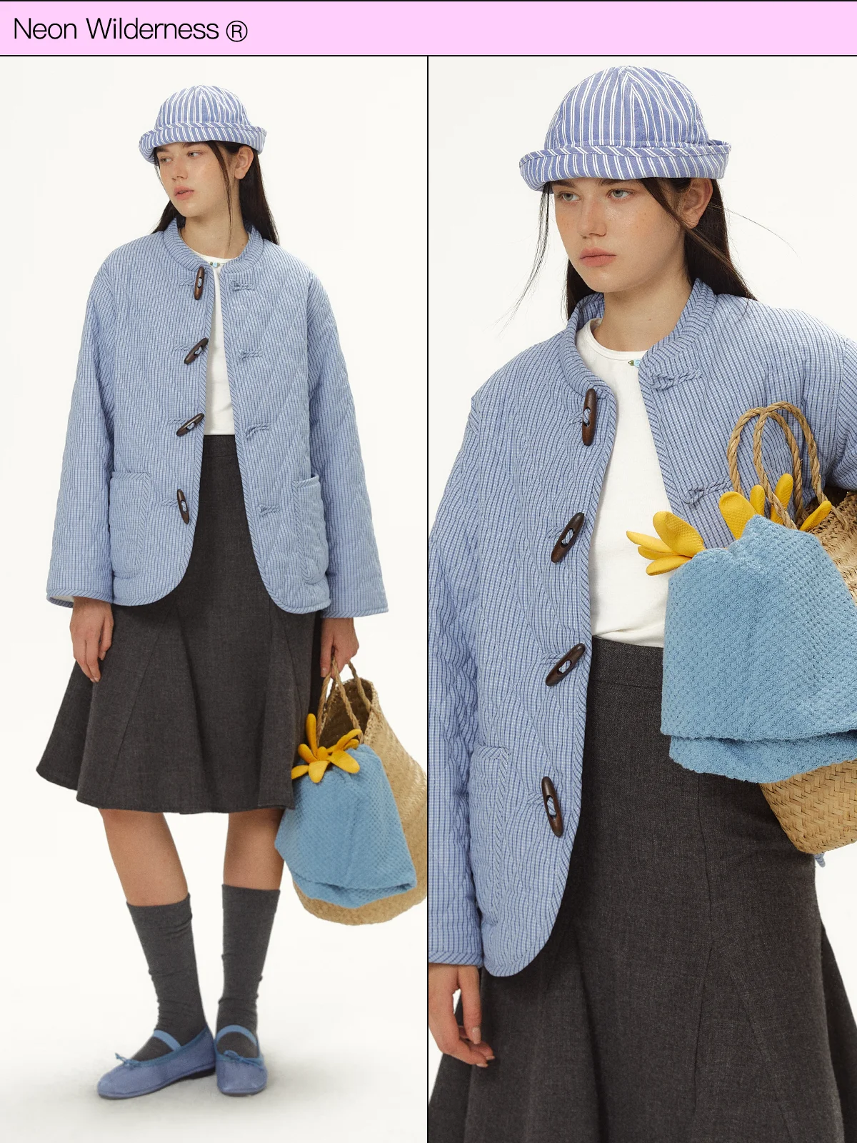 

Neon Wildern® Fce Lined Cotton Coat with Horn Buttons Ches Patterned Commute Sle Long Sve round Ne Winter Wome...