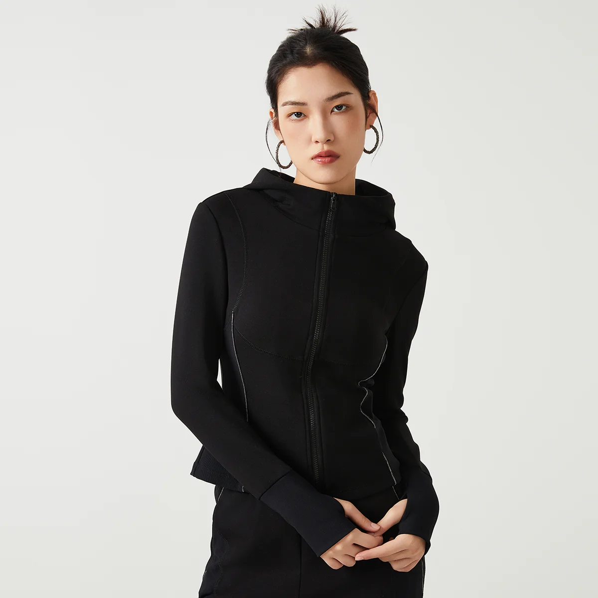 

K2529L 80% long-staple cotton zipper hooded long sleeve sweatshirt jacket autumn and winter new high quality women's clothing
