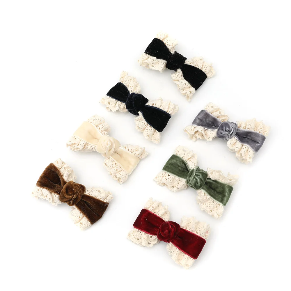 New WINTER Cotton lace velvet Long tail headband girls hair bow dressy accessories bow clip