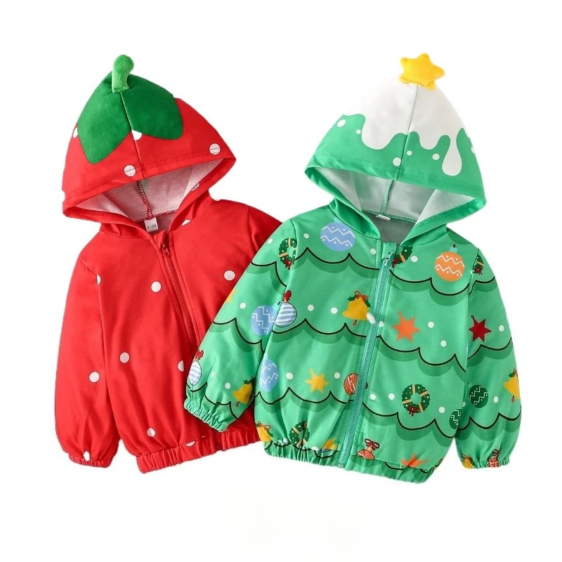 

Christmas Children's Clothing 2025 New Baby Boys and Girls Christmas Elements Pattern Hooded Cardigan Jacket Daily