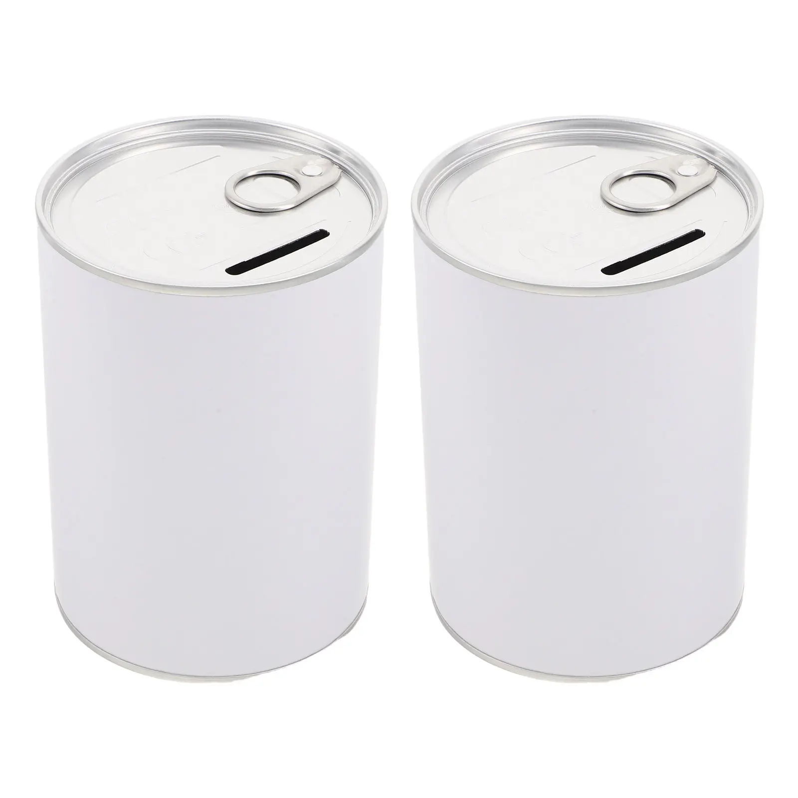 2Pcs Cylinder Tin Can Blank Graffiti Piggy Bank Metal Savings Container with Pull Tab Coin Storage Cash Deposit Box for Children