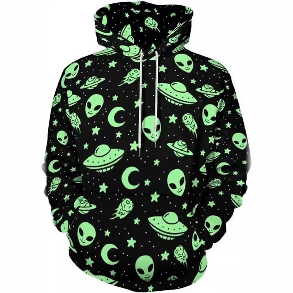 Mens 80s Hoodie 3D Sweatshirt Cartoon Pattern Print Streetwear Hooded Hoody Vintage Ski Cool Hooded Halloween Party Tops