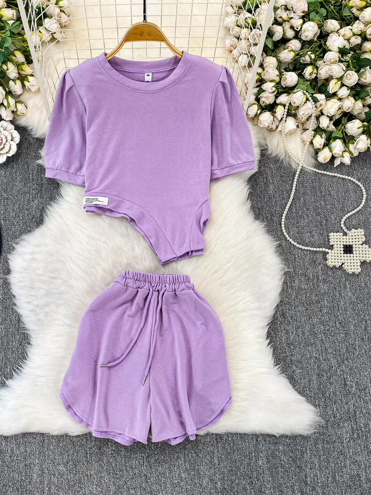 

Трикотажная футболка Spicy Girl, топ и высокая талия, широкий комплект из двух предметов, цветной утягивающий ансамбль Faion