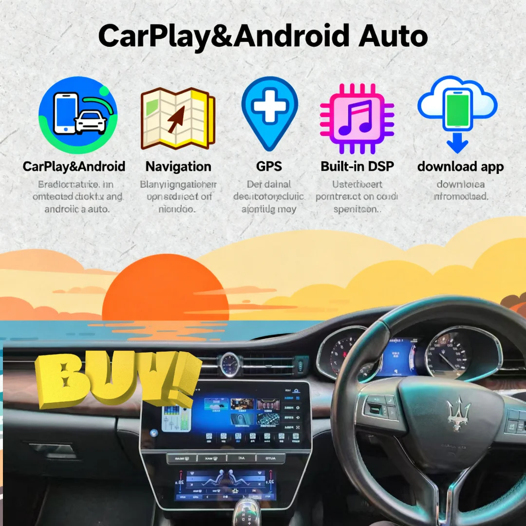 

22-дюймовый ЖК-экран для Maserati GT 2007-2015 Carplay Qualcomm Android 13, автомобильное стерео радио, мультимедийный видеоплеер, GPS-навигация