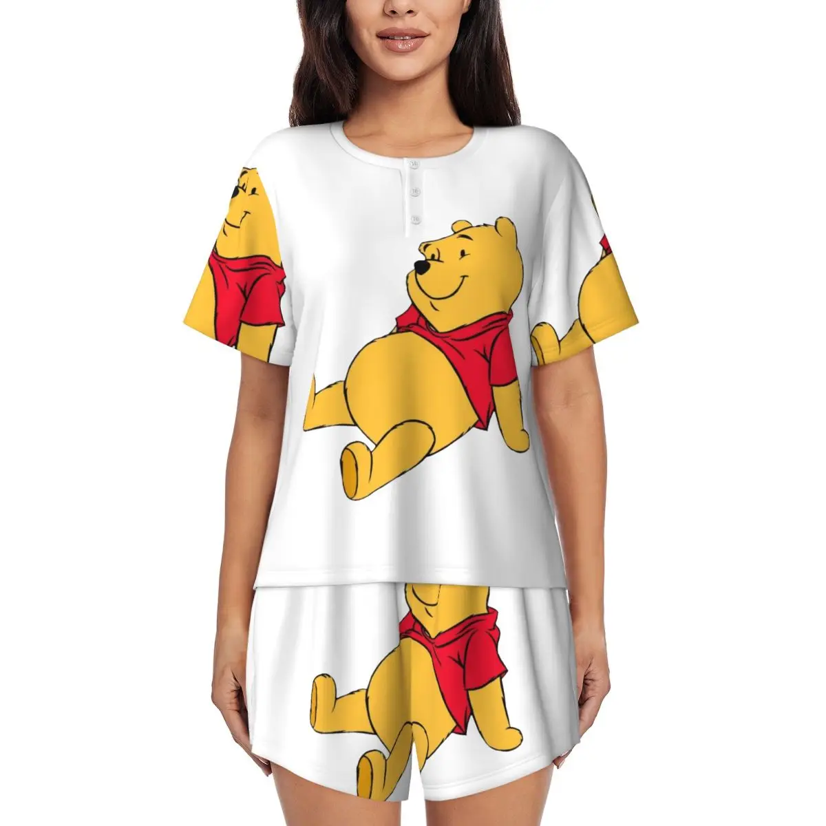 

Custom Women Winnie The Pooh Pajamas Set Print 2 Piece Pjs Sets Short Sleeve Sleepwear Loungewear
