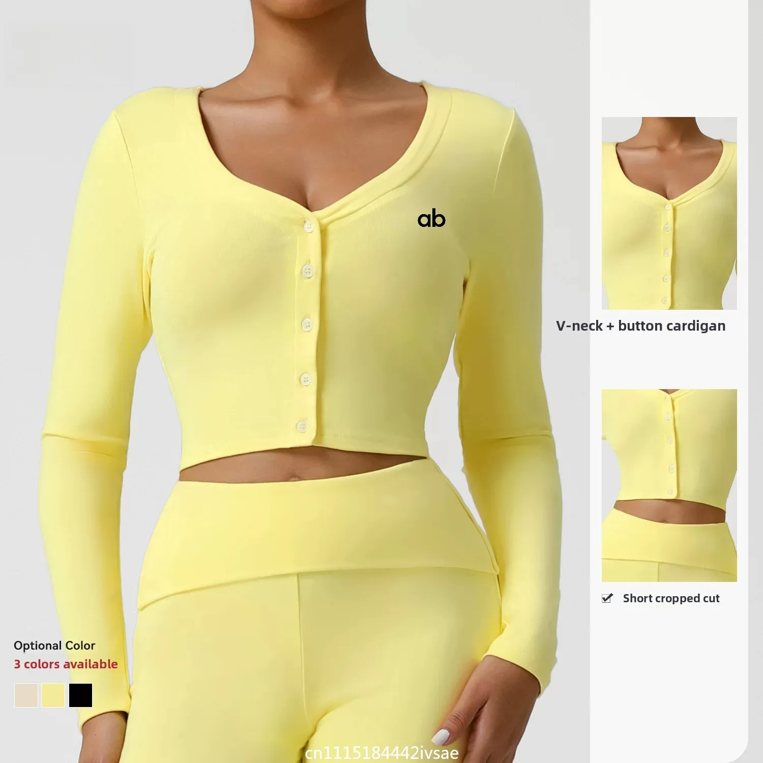New Women Solid Color Long Sleeve Botton Sports Cardigan Outwear Slim Fit Workout Running T-shirts Top Thread V-neck Yoga Shirts
