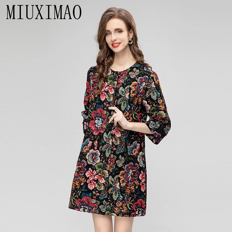 

MIUXIMAO 2025 осенне-зимняя элегантная куртка с бриллиантами, пальто с круглым вырезом, однобортные модные тонкие куртки с цветочным принтом для женщин