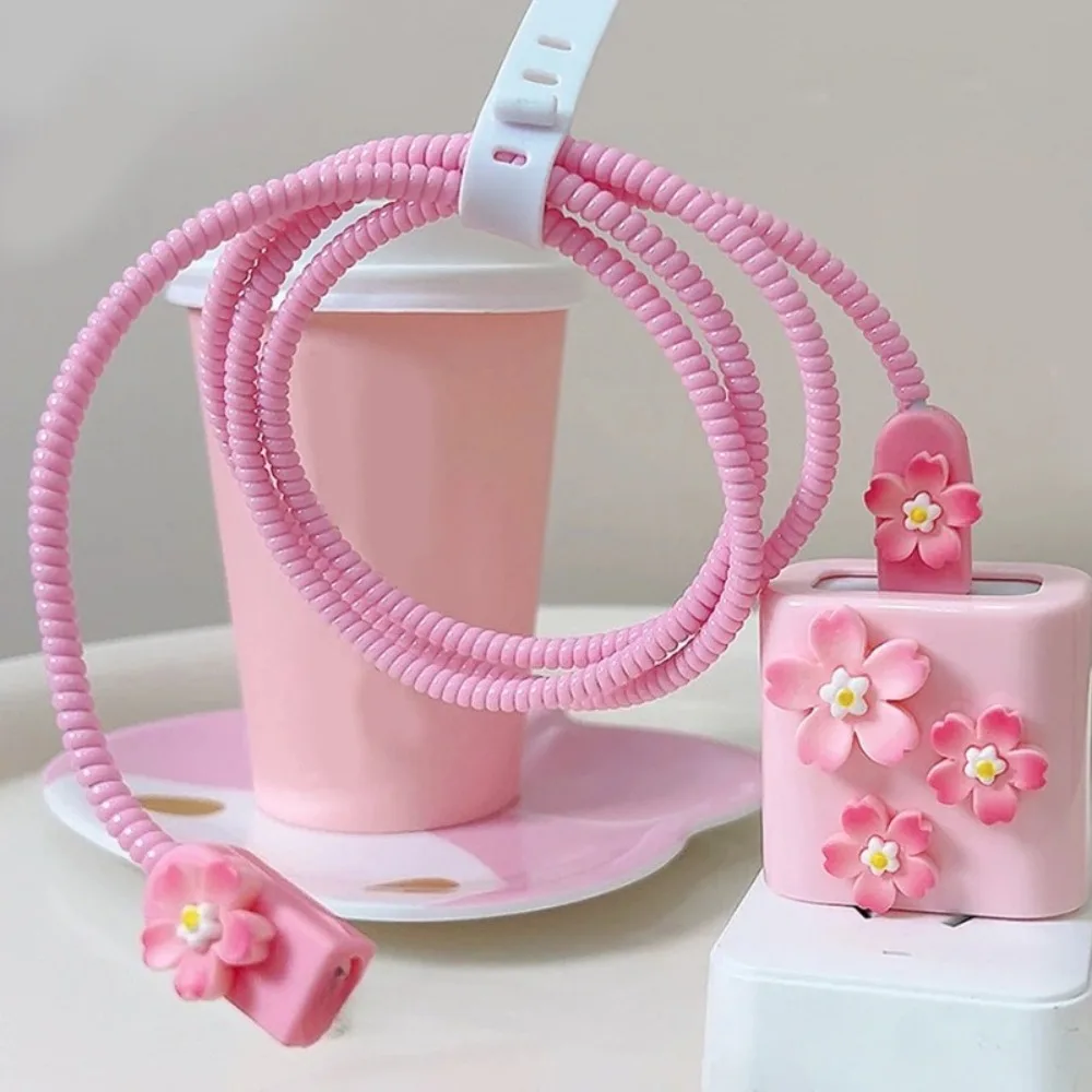 3D Pink Flower Soft Silicone Charger Case For IPhone 15 14 13 12 11 18W 20W Charger Protection Cover Charger Sleeve Accessories