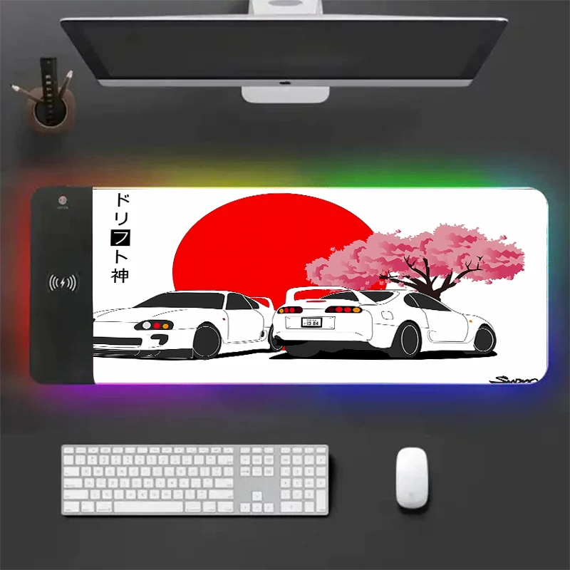 Luxury Car Mousepad Rgb Japanese Sports Car Mouse Pad New Fashionable Wireless Charging Keyboard Mat LED Anti-slip Table Mats