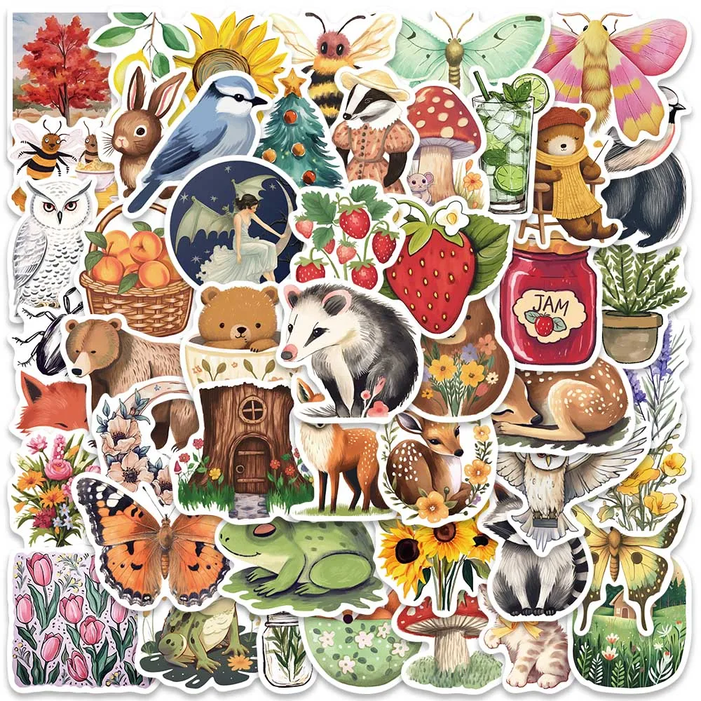 50pcs Waterproof Graffiti Retro Cartoon Animals Plants Magic Forest Stickers For Laptop Phone Guitar Luggage Vinyl Decals