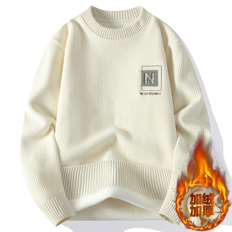 

Men's Fce Lined Hoodie Thiened Long Sve Autumn Winter Faion Brand Warm Striped Heavyweight T-irt Casual round Ne