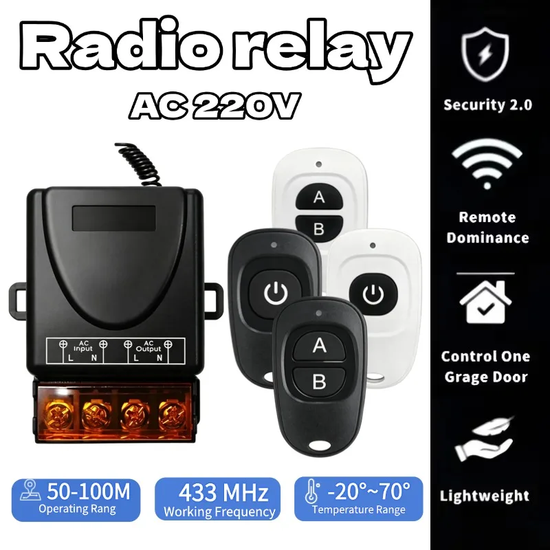 433Mhz Wireless Remote Control Switch AC 110V 220V 10A Relay 1CH Receiver Controller and 2 Button RF433 Mhz Transmitter