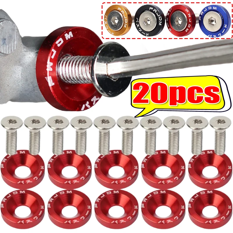 

20pcs M6 Hex Fastener Bolt Set Fender Washer Bumper Engine Car Modification Gasket Screw Fender Aluminum Concave Screw for Honda