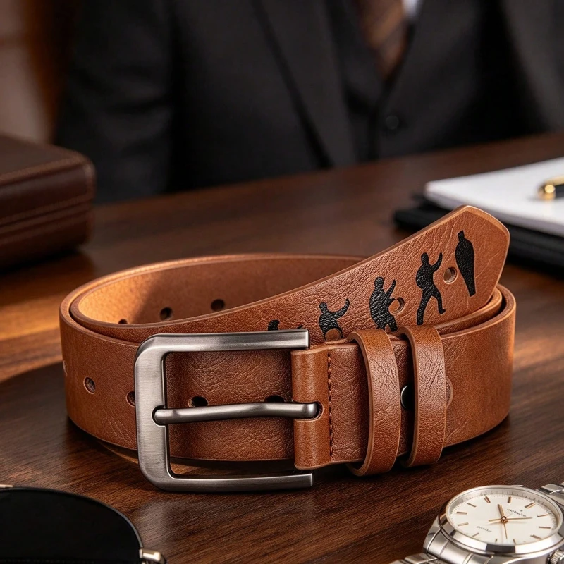Retro men's belt, 2026 new brown embossed leather strap, wasteland style fashionable belt, perfect match with jeans
