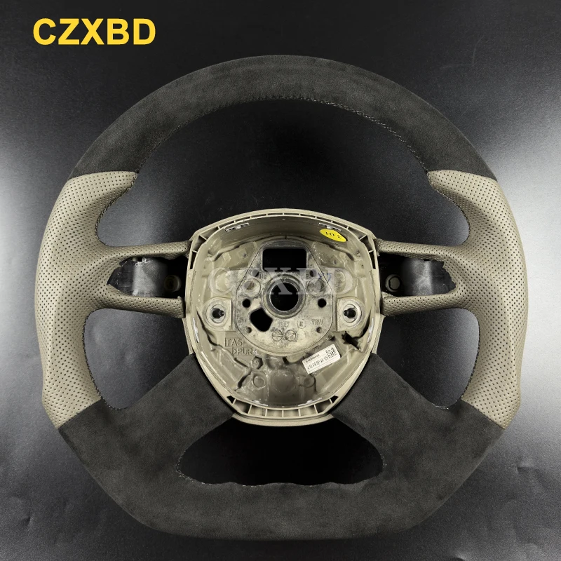 For Audi A4 B8 Allroad A6 C6 4F 2004-2012 Real Carbon Fiber Steering Wheel High Quality Leather Sport Customized