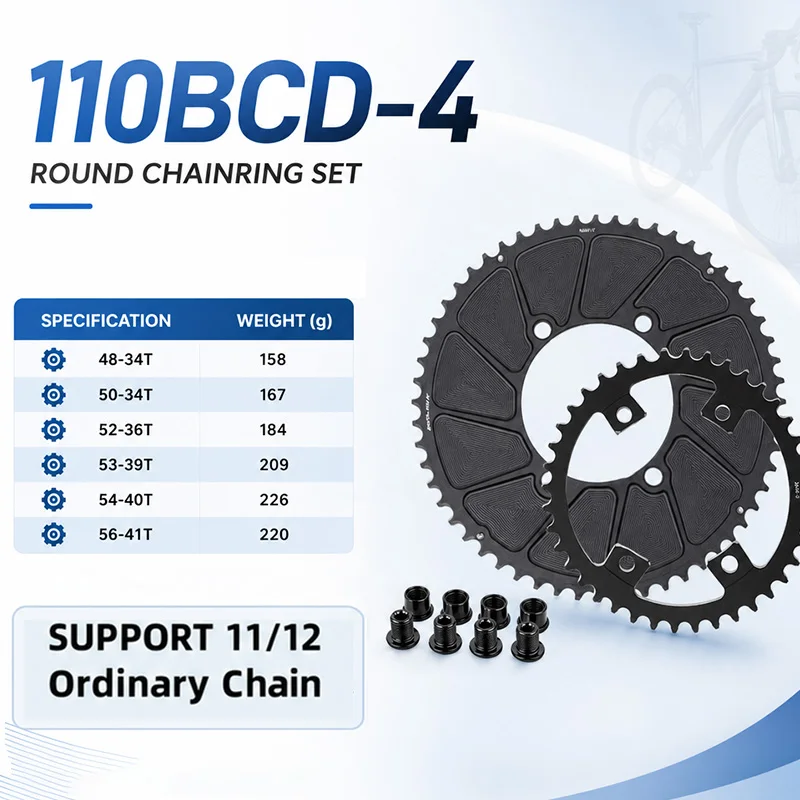 110 Bcd 4bolt Chainring for Shimano R7100 R8100 R9200 0mm Offset Double Star 50 34t 52 36t 54 40 110bcd Black 2x Chain Ring