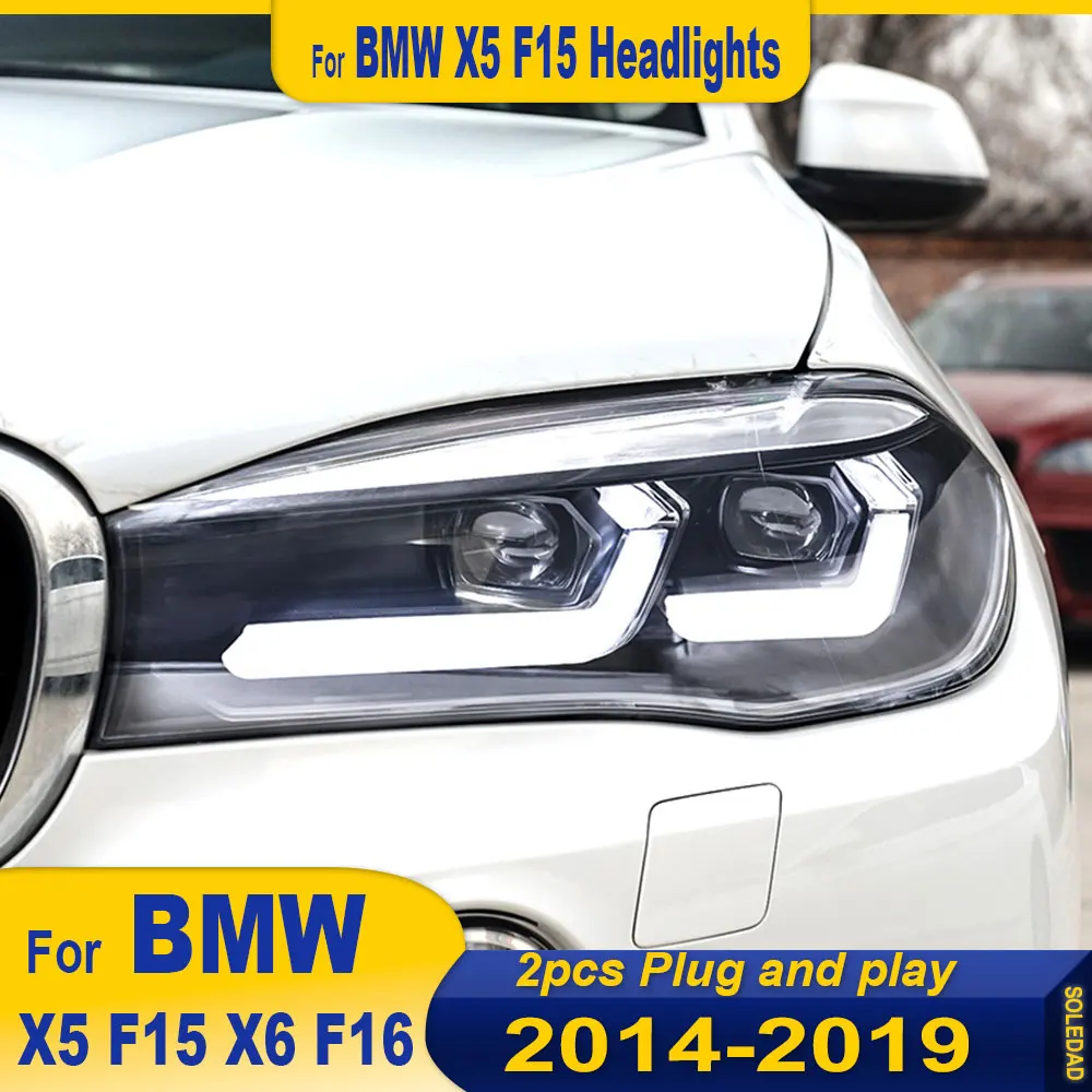 

2pcs Car Styling HeadLamp for BMW X5 F15 Headlights 2014-2019 X6 Angel Eye Headlight LED DRL Signal Lamp Automotive Accessories