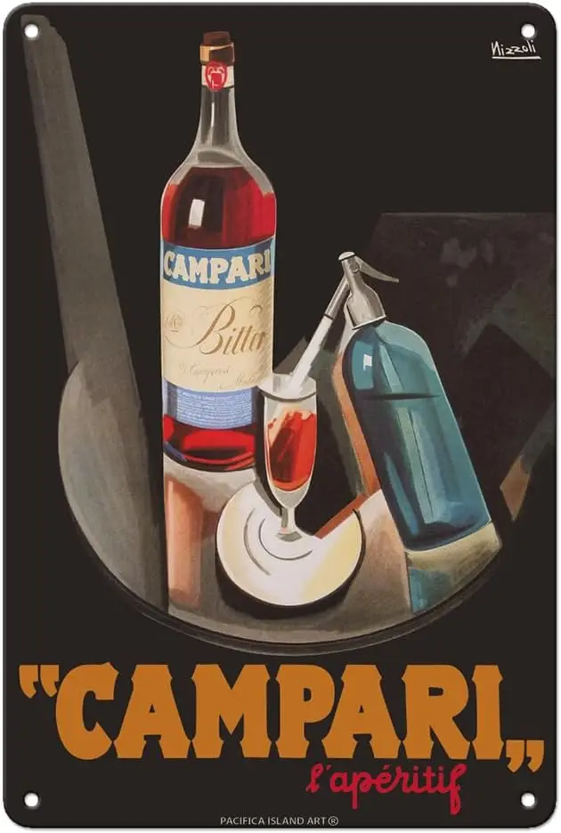 Pacifica Island Art Cordial Campari - French wine - Vintage advertising poster,Marcello Nizolli c.1926-20.32 x 30.48 cm vintage