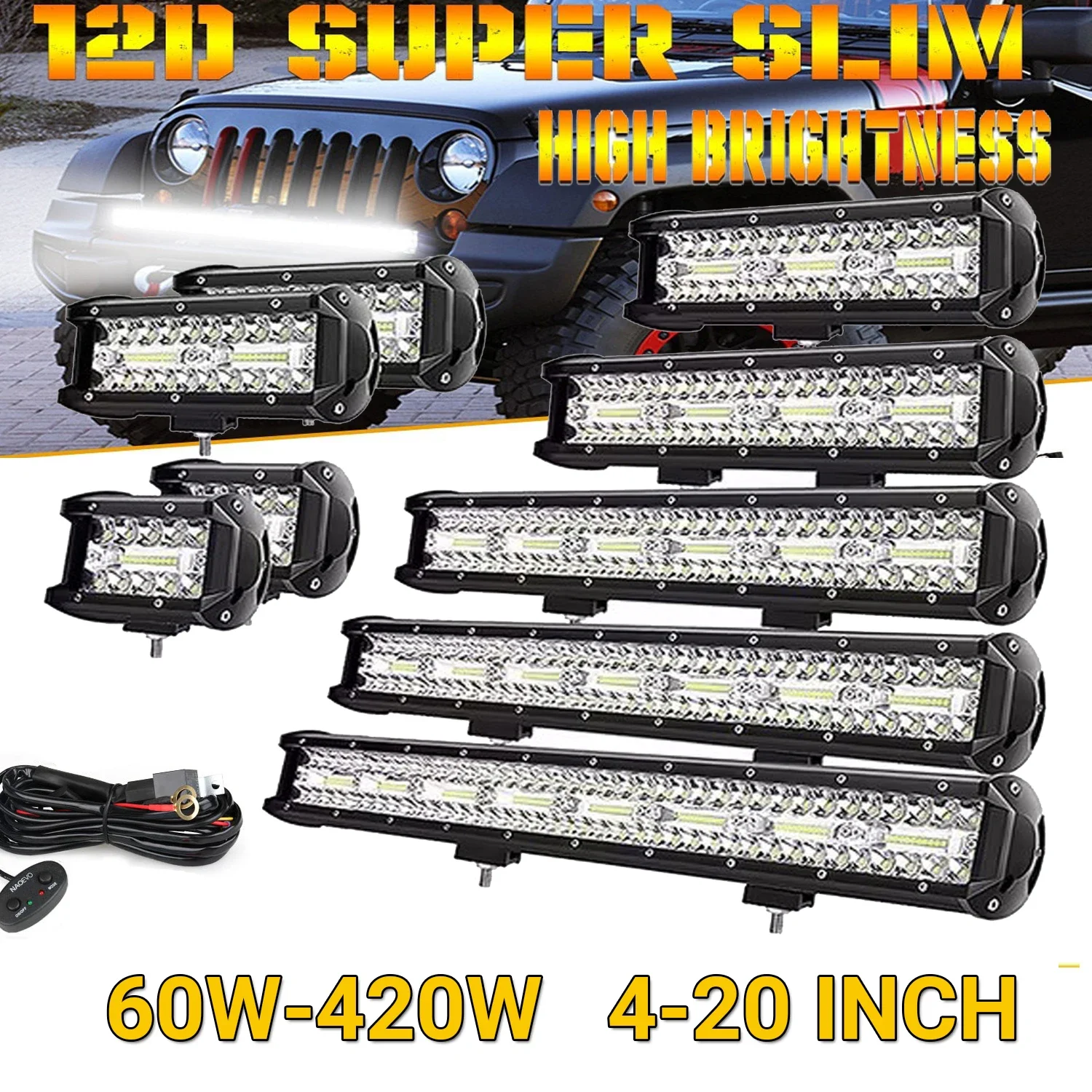 

LED Lighting Work Light Bar 12V 24V Spotlight High Beam Headlights Driving Boat Truck ATV SUV Off -road 4x4 4/7/12/15/20 Inch