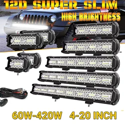 LED Lighting Work Light Bar 12V 24V Spotlight High Beam Headlights Driving Boat Truck ATV SUV Off -road 4x4 4/7/12/15/20 Inch