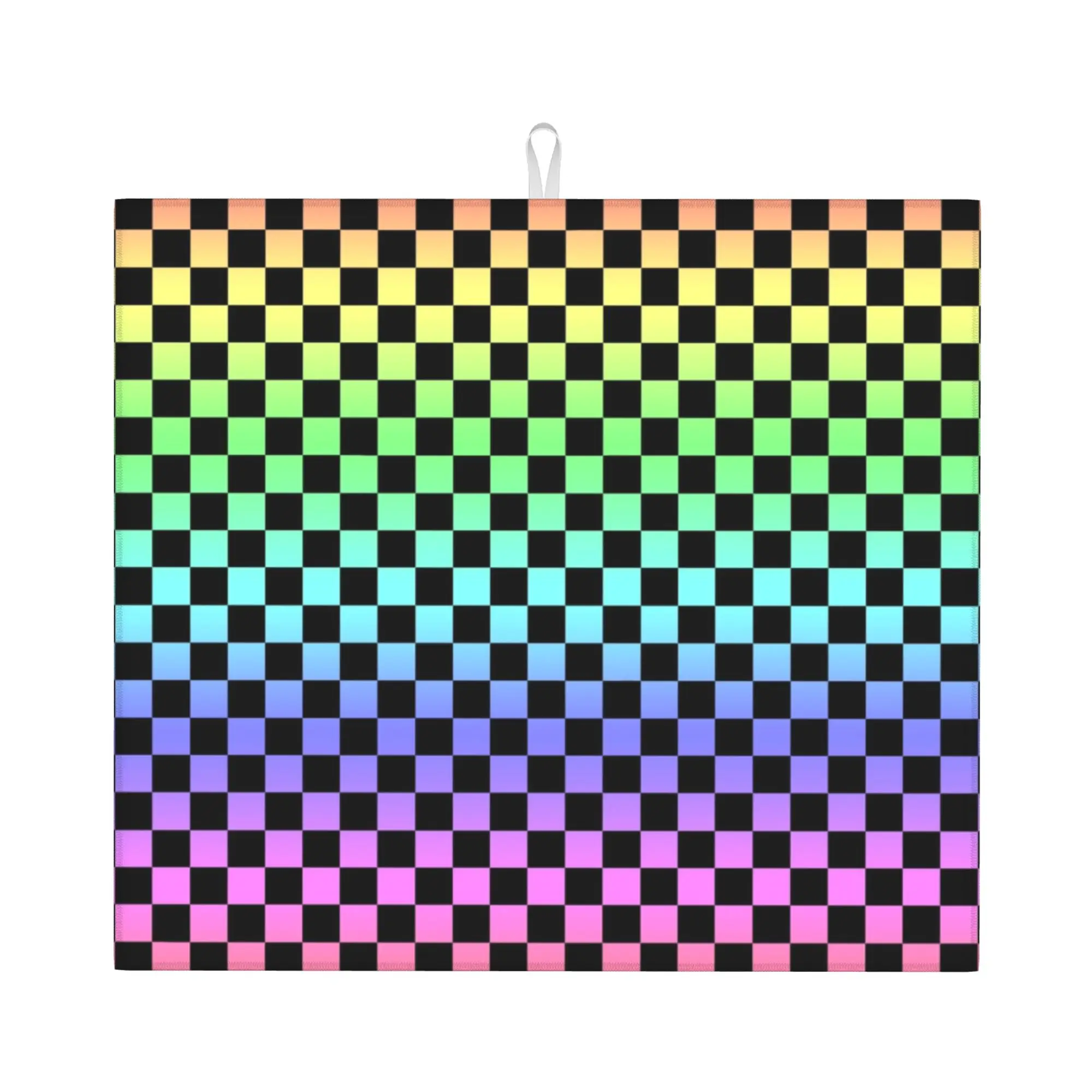 Rainbow Checkers Checkerboard Non‑Slip Waterproof Absorbent Barware Tableware Oil Proof Reusable Bathroom Drying Mat For Kitchen