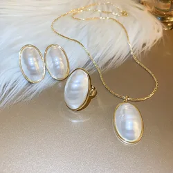 Oval Big Pearl Necklace for Women French Fashion New Luxury Fashion High Quality Pearl Stud Earrings Wedding Jewelry Sets