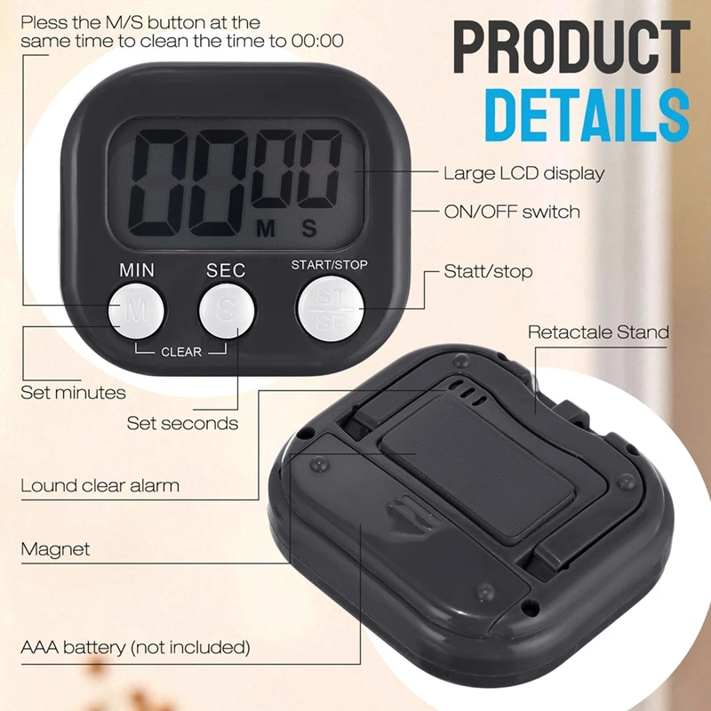 24 Pcs Digital Kitchen Timer Bulk Small Magnetic Timer on/Off Switch Minute for Classroom Cooking Baking(Black)-A68X