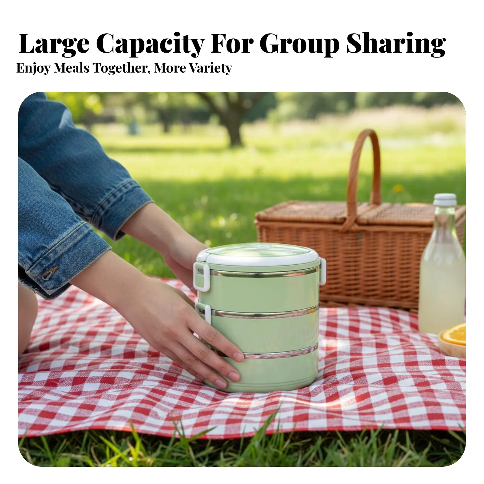 

Stainless Steel Lunch Container, 4-Compartment Bento, Large Capacity, Portable, For Students, Office, Customizable Insignia