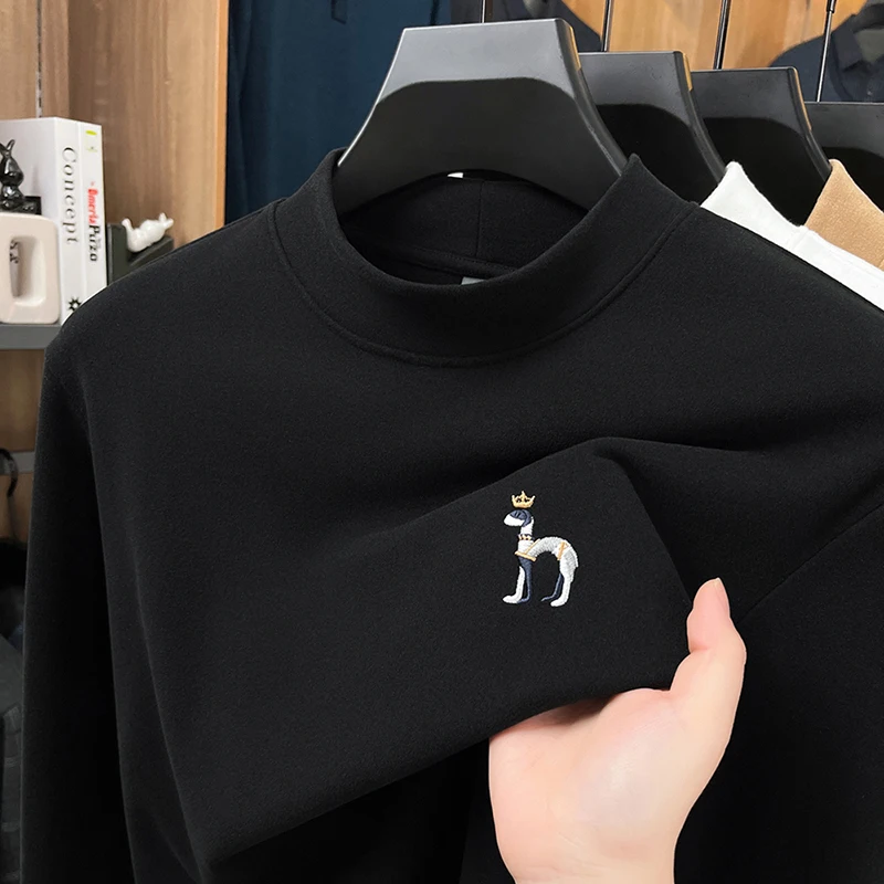 

2025 Autumn/Winter Men's T-shirt Half High Neck Thickened Versatile Velvet Warm Base Coat